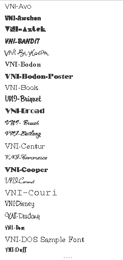 một số font chữ 2 byte VNI