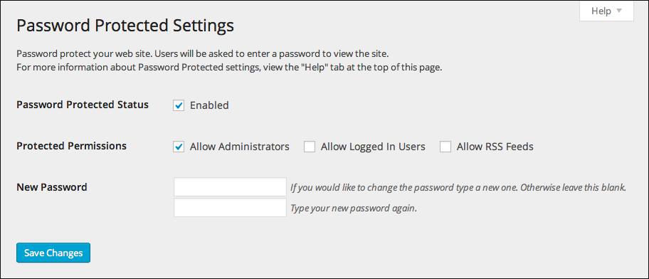 Configurações de plug-in do WordPress protegidas por senha