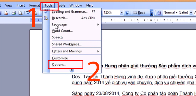 Cách tắt dấu gạch chân đỏ kiểm tra trong Word 2003