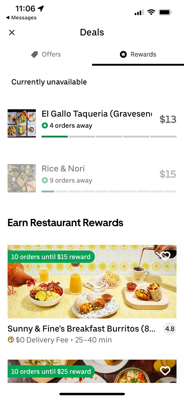 screen shot of uber eats coupons