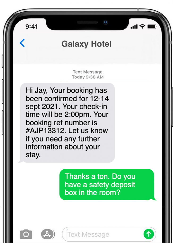 Booking confirmation text message example 