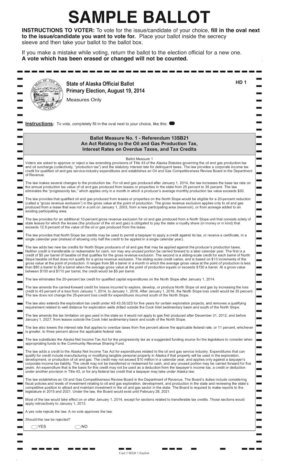 Sample ballot with the question taking up the entire page. Text is available in the link below.