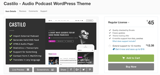 Best Podcast WordPress Theme: Castilo