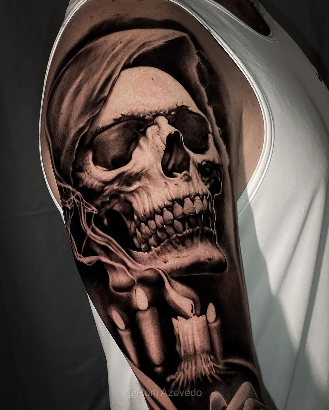 Skull with Candle Sleeve Tattoo