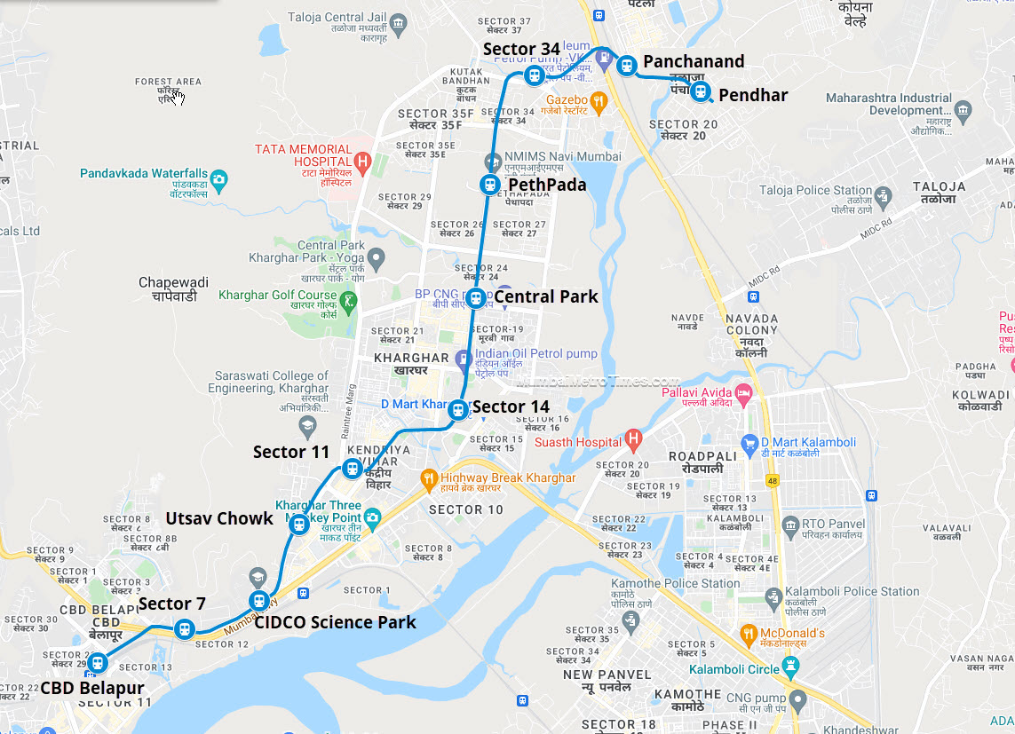 Navi Mumbai Metro Line 1 map