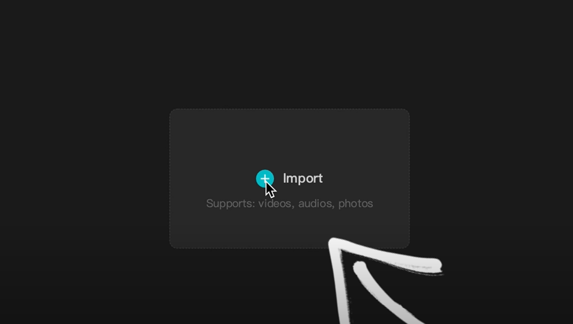 CapCut screenshot illustrating the import media button