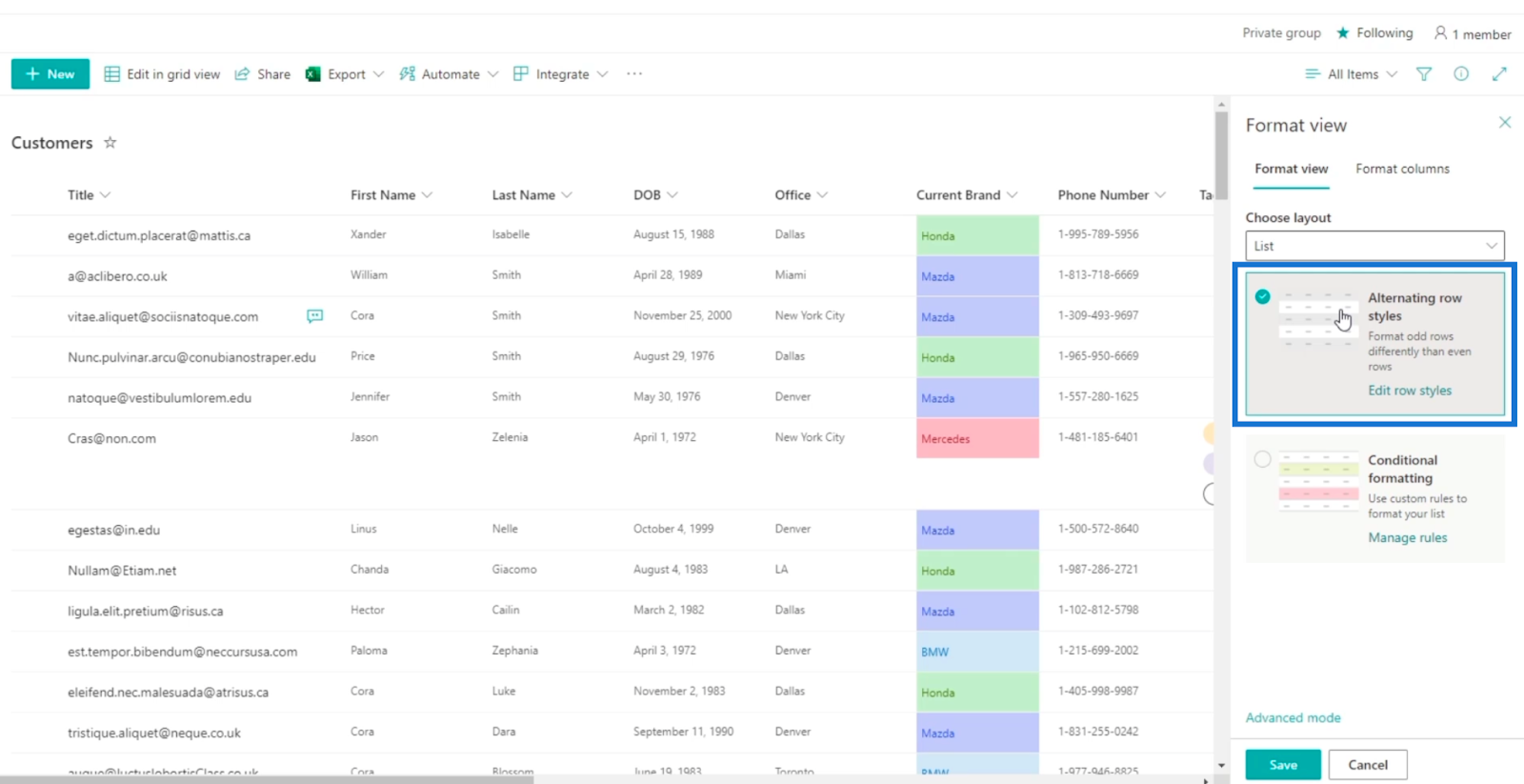 sharepoint list formatting