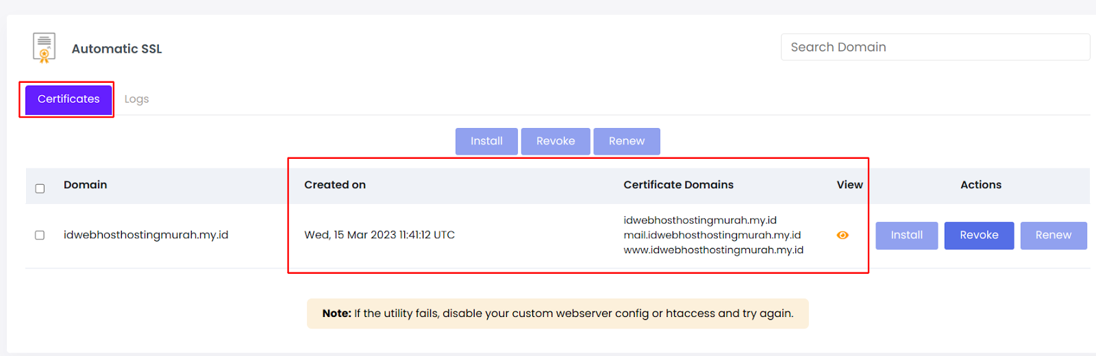 Cara Install SSL di Webuzo
