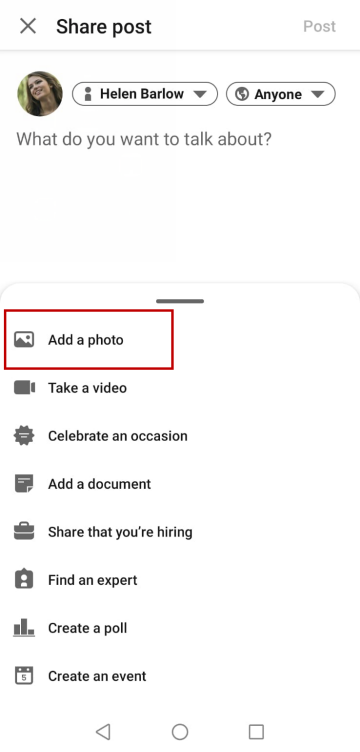 Select photos from your gallery to upload on LinkedIn