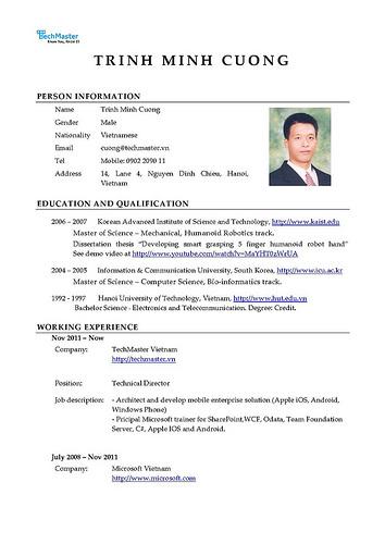   CV của Trịnh Minh Cường 