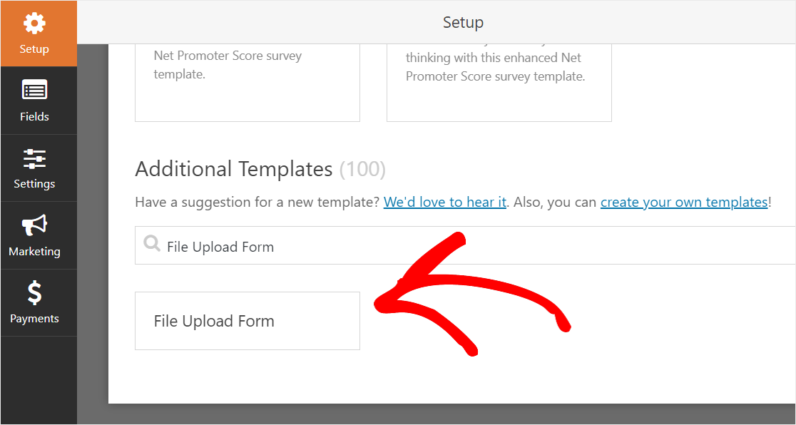 File upload form settings