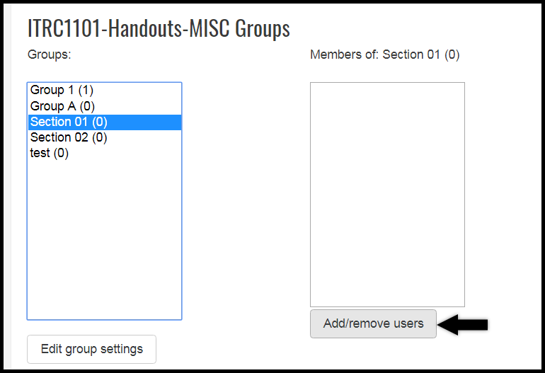 User addition menu for groups