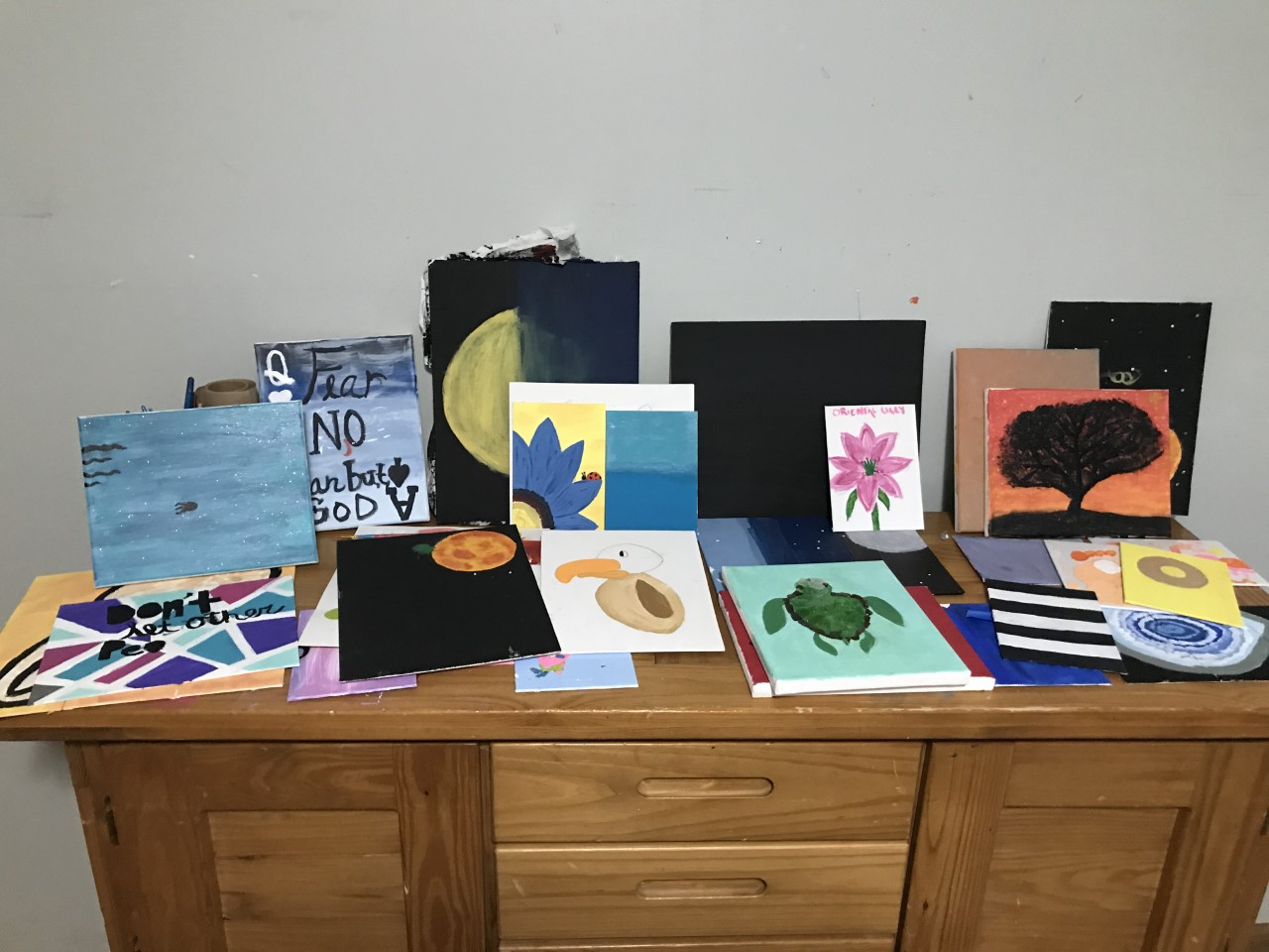 Different art projects created by the kids in the group home