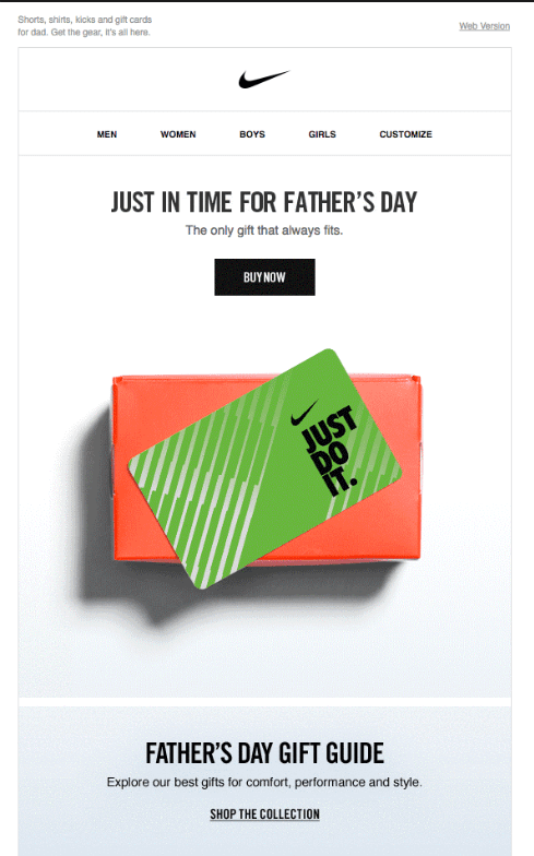 Marketing email of Nike