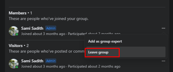 Finally, leaving the group as the last member will finalize the deletion.