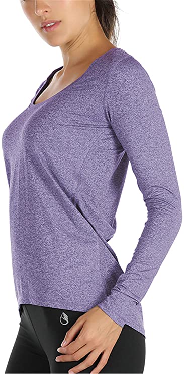 icyzone Long Sleeve Workout Shirts for Women-Women's Athletic Tops, Yoga Shirts, Thumb Hole Running Tops