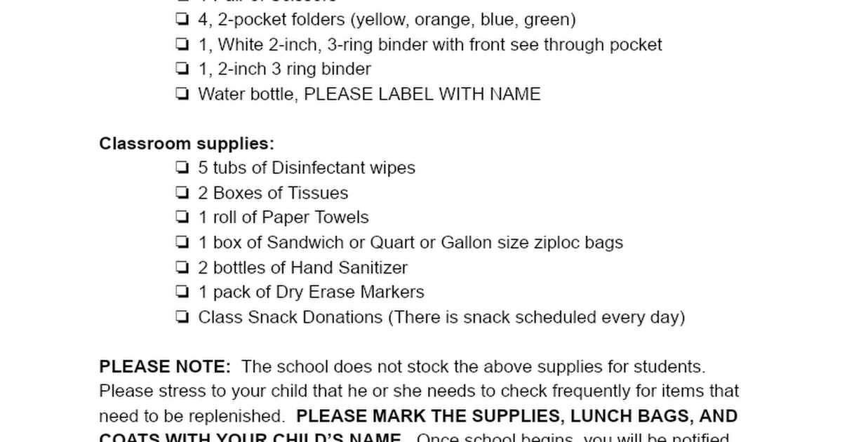 Gebler's supply list