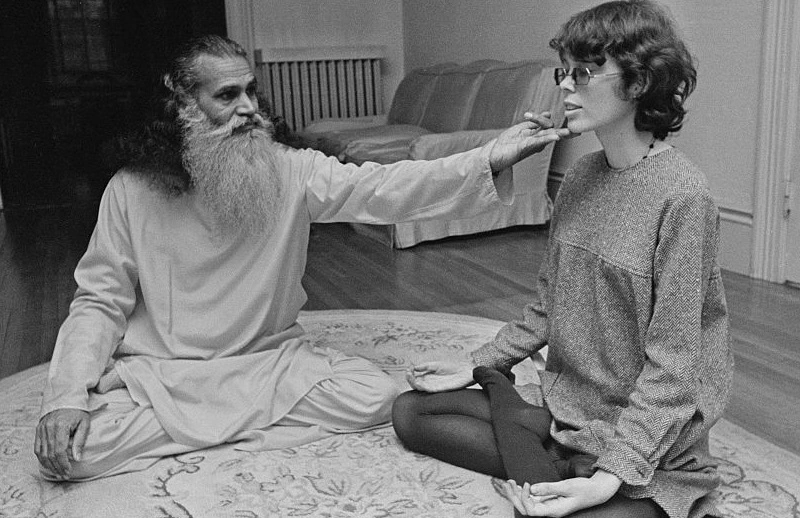 Prudence Farrow, the sister of Mia Farrow (of Rosemary's Baby and most of 80s Woody Allen's career fame), receives yoga training from the Swami Satchidananda in November 1967. Farrow was the inspiration for the Beatles song ‘Dear Prudence’.