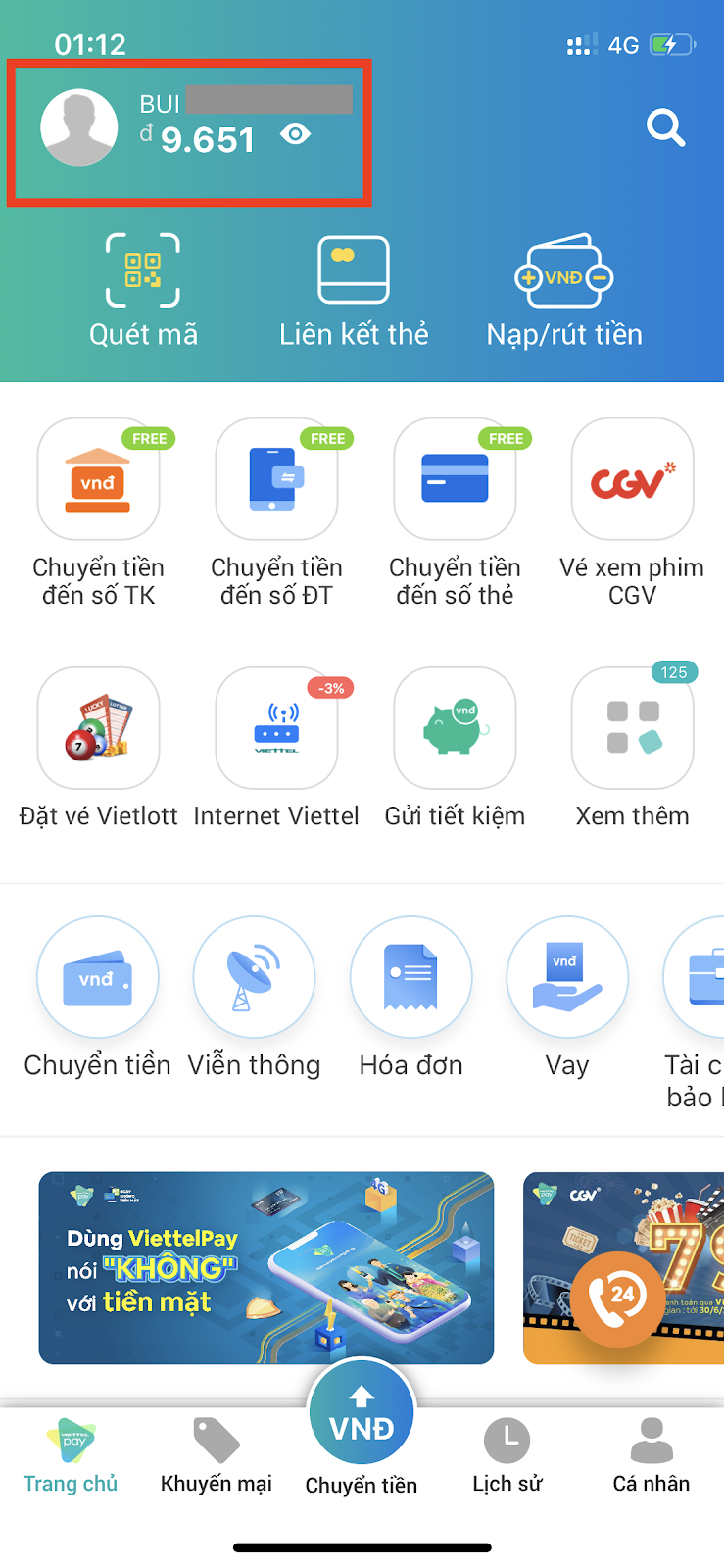 Chuyển tiền qua Viettel Pay