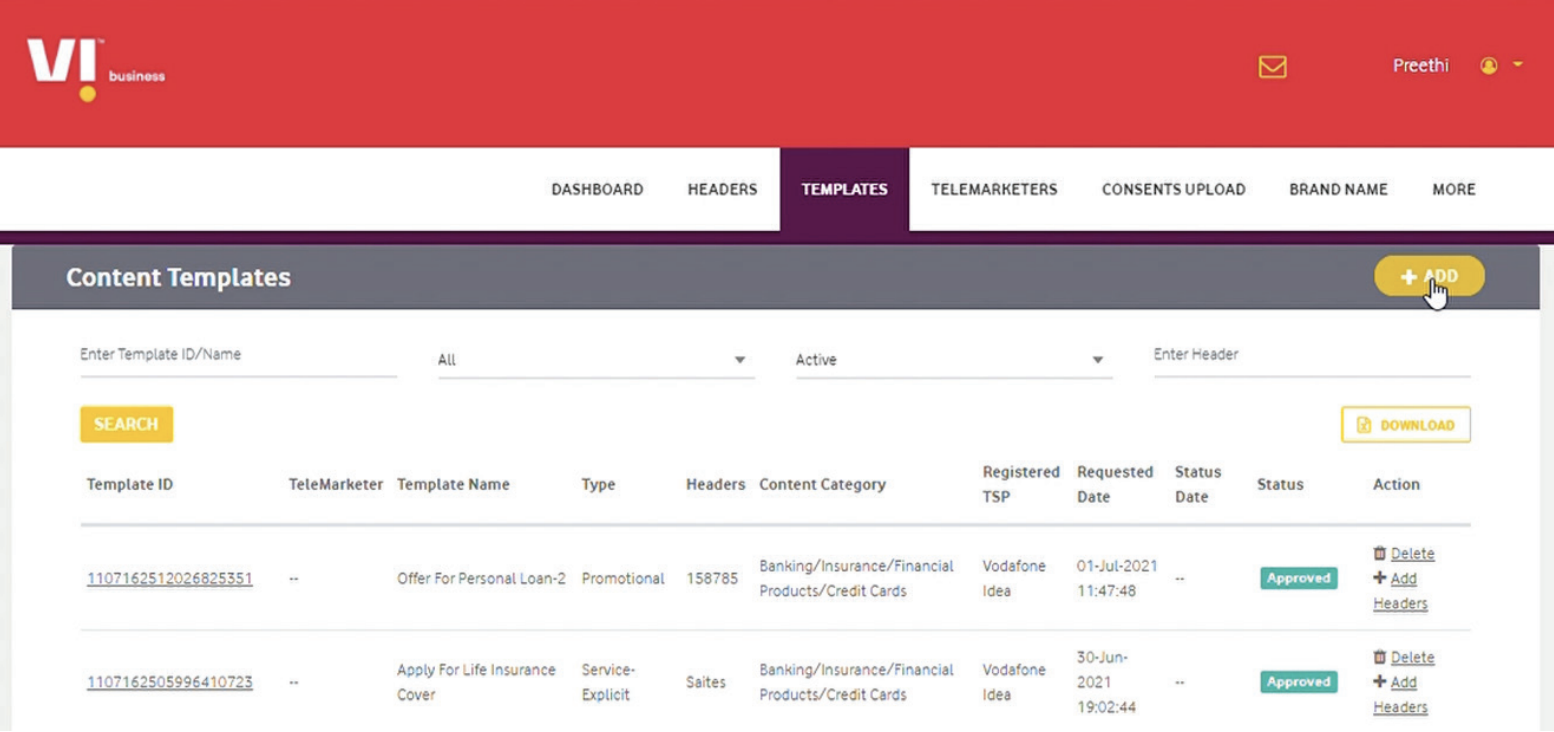 How to create a new content template on Vodafone's DLT portal | SMSCountry