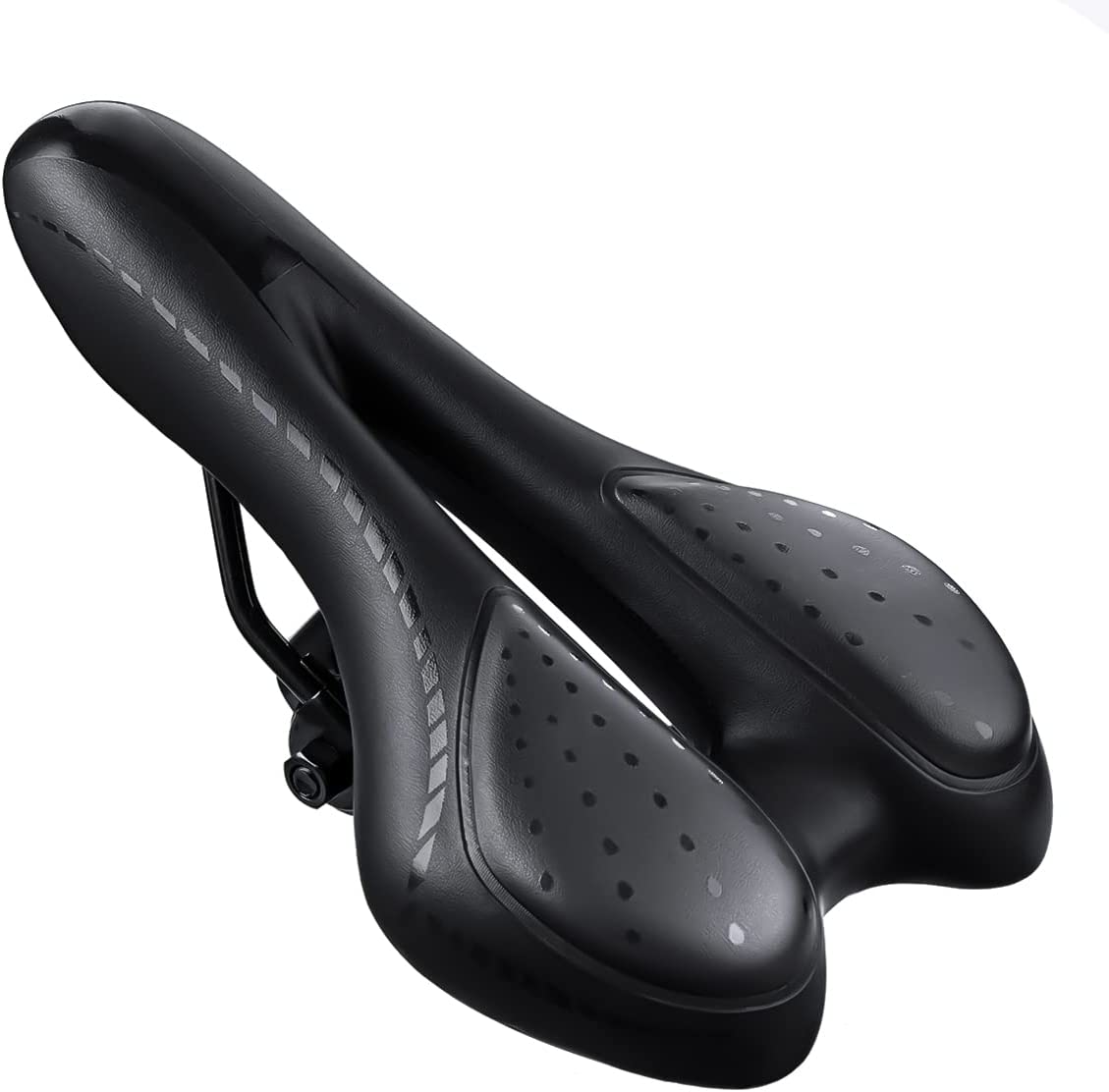 An ideal material for a mountain bike saddle padding is gel because it molds to the shape of your body.