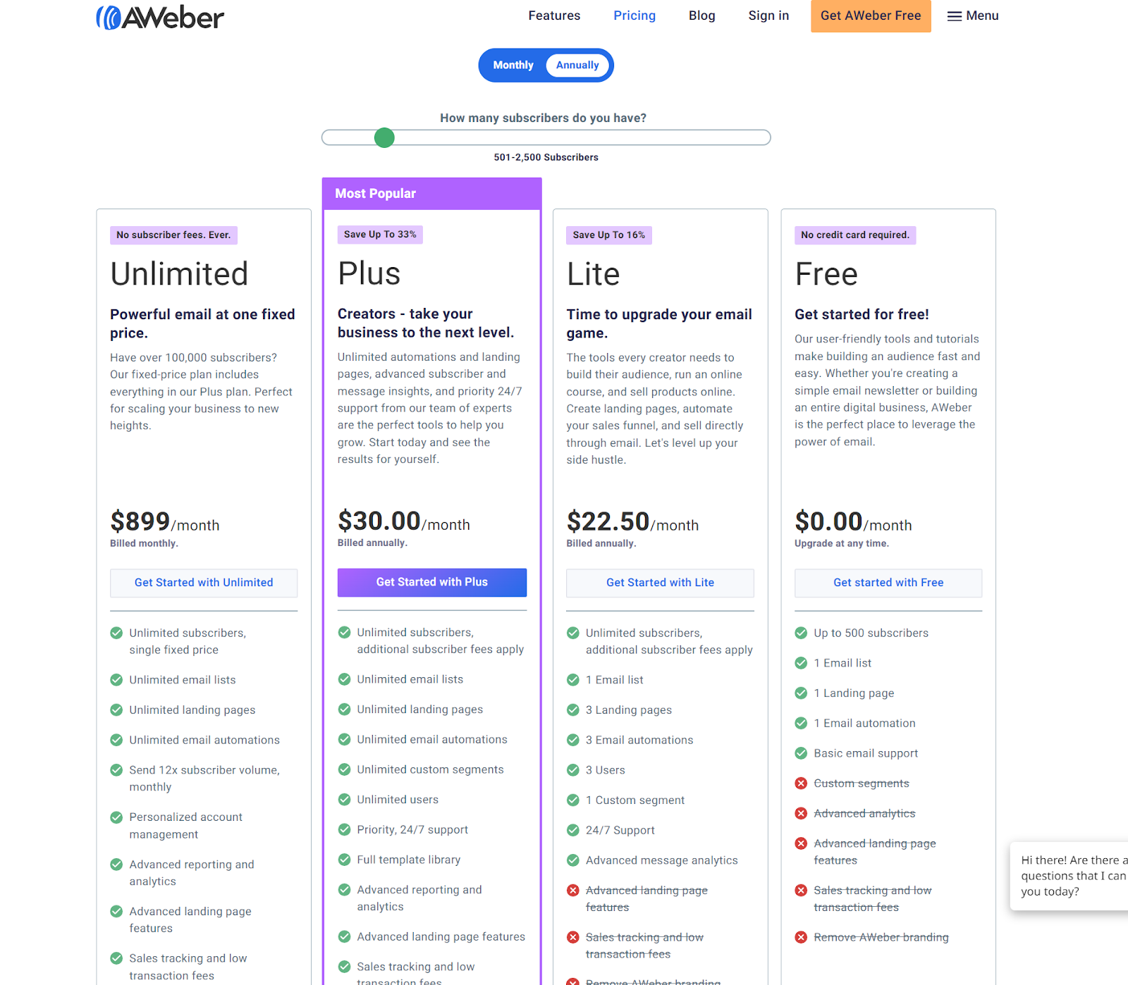 Aweber pricing plans