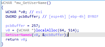 Code utilisé pour obtenir le nom d'utilisateur. (Raccoon stealer)