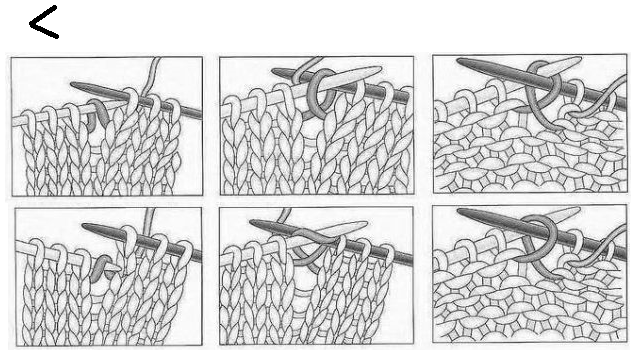 Прибавка из протяжки скрещенной лицевой. Скрещенная лицевая петля из протяжки. Прибавка петли из протяжки. Прибавление петель из протяжки. Протяжка вправо