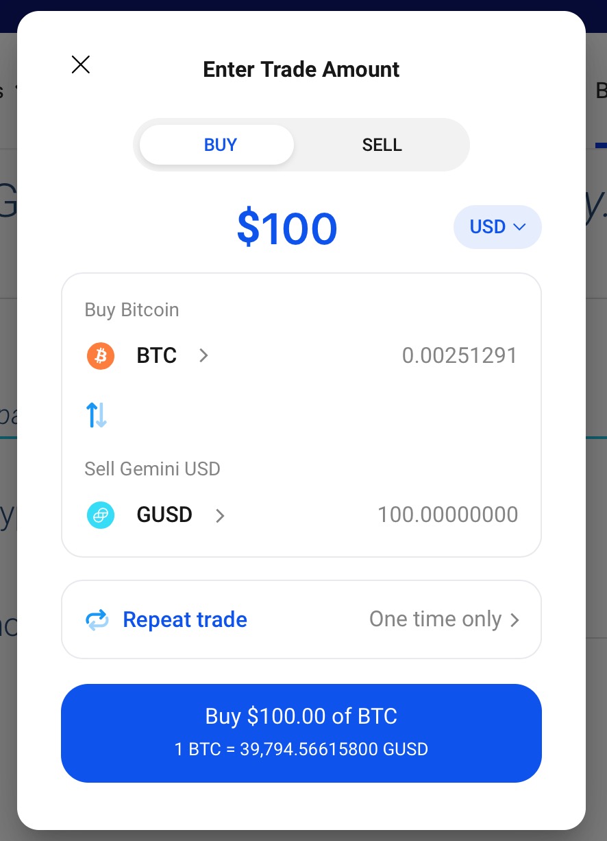 enter trade amount in app