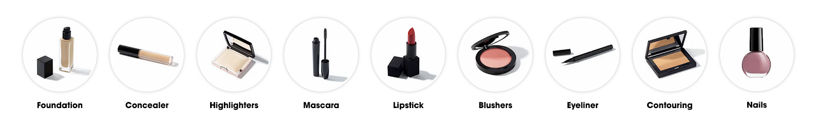 Grid links to different makeup categories on the Sep،ra site