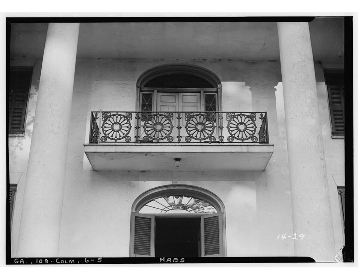 An up-close image of the home's balcony. Image via Library of Congress.