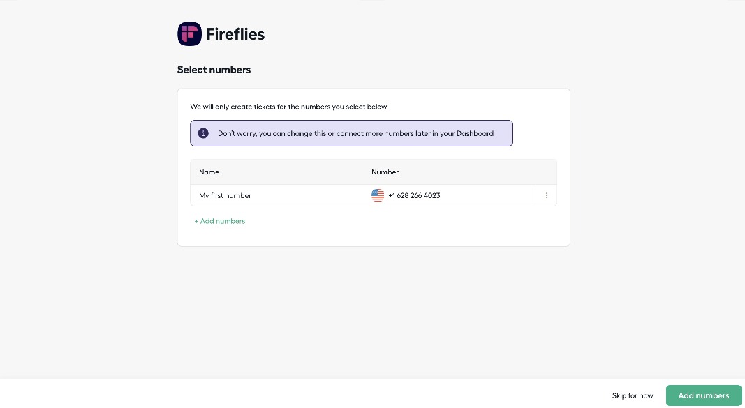 Add phone numbers to integrate with Fireflies