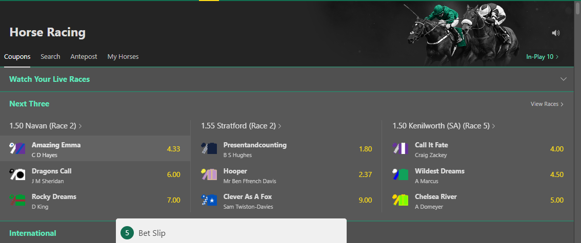 Bet365 horse racing accumulator bets example screenshot