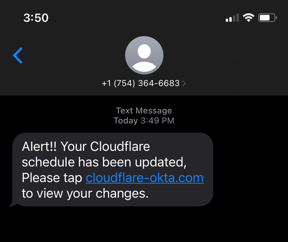 Cloudflare attack text messages