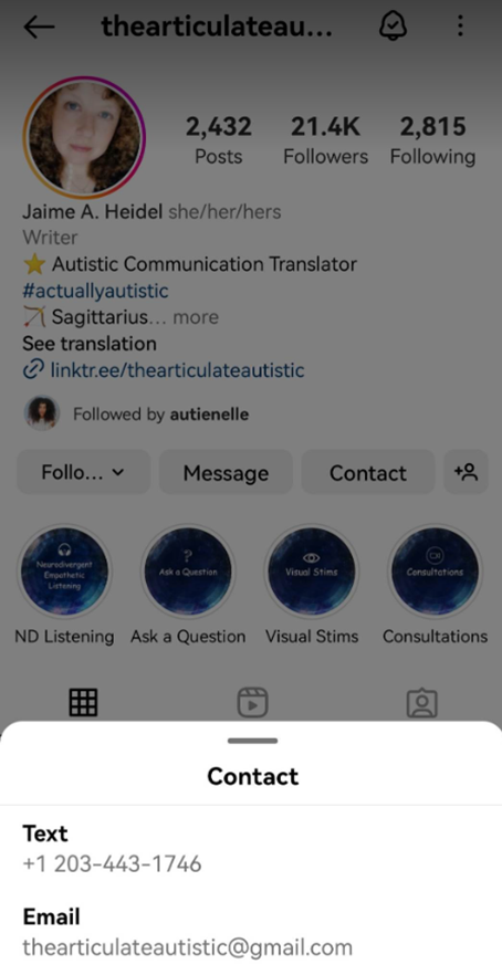 Instagram profile view on mobile