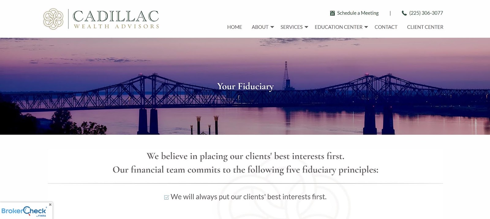 Screenshot of cadillac wealth website
