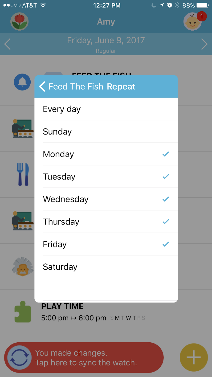 Octopus Watch app : select the weed days for a reminder