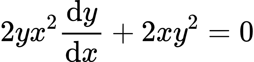 {"type":"align*","id":"7-1-1-1-1-0-1-1-1","code":"\\begin{align*}\n{2yx^{2}\\diff{y}{x}+2xy^{2}}&={0}\t\n\\end{align*}","font":{"size":10,"family":"Arial","color":"#000000"},"ts":1598697874317,"cs":"g/AONw79kCN3+r+uWiZMhA==","size":{"width":134,"height":32}}