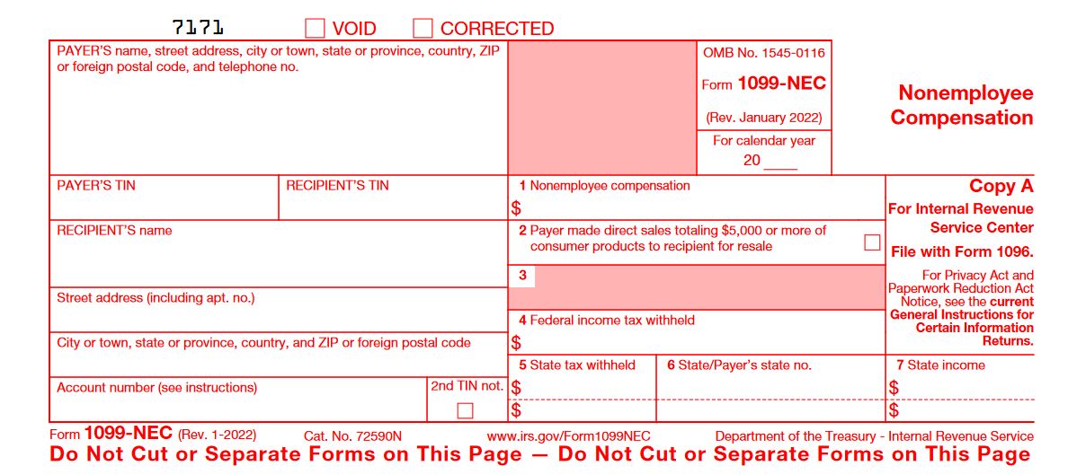 Form 1099-NEC revised in January 2022