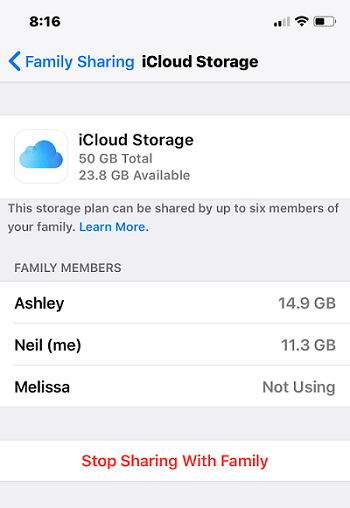 manage icloud family share