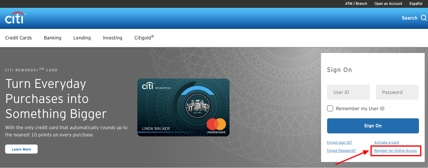 CitiBank Online Banking register