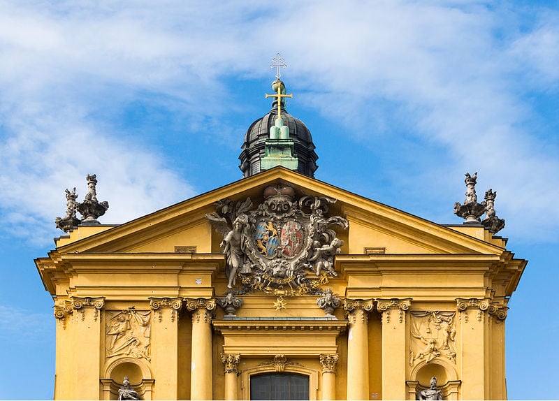 Top of Theatine Church in Odeonsplatz in Munich in winter