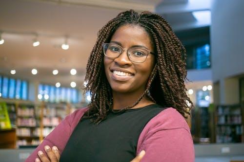 A woman smiling