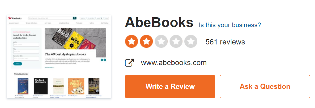 Reviews of AbeBooks on SiteJabber 