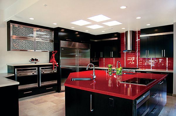 red kitchen cabinet top