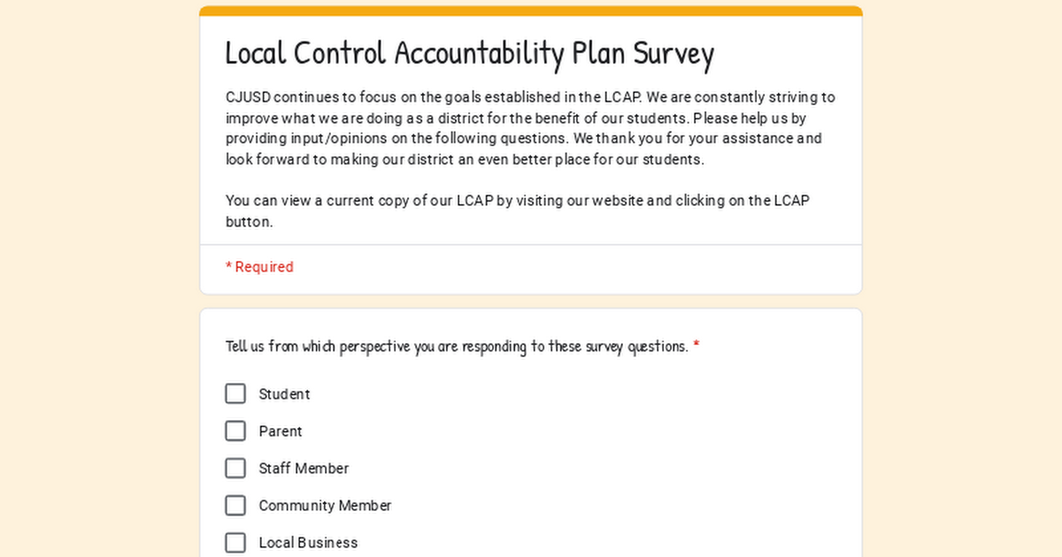 Local Control Accountability Plan Survey