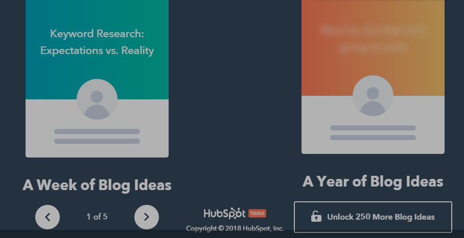 Screenshot of HubSpot blog idea generator web site.