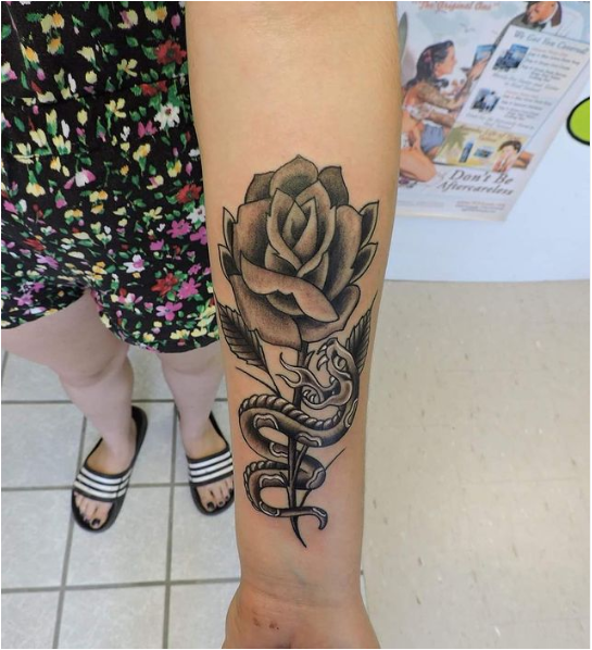 Snake and Rose tattoo