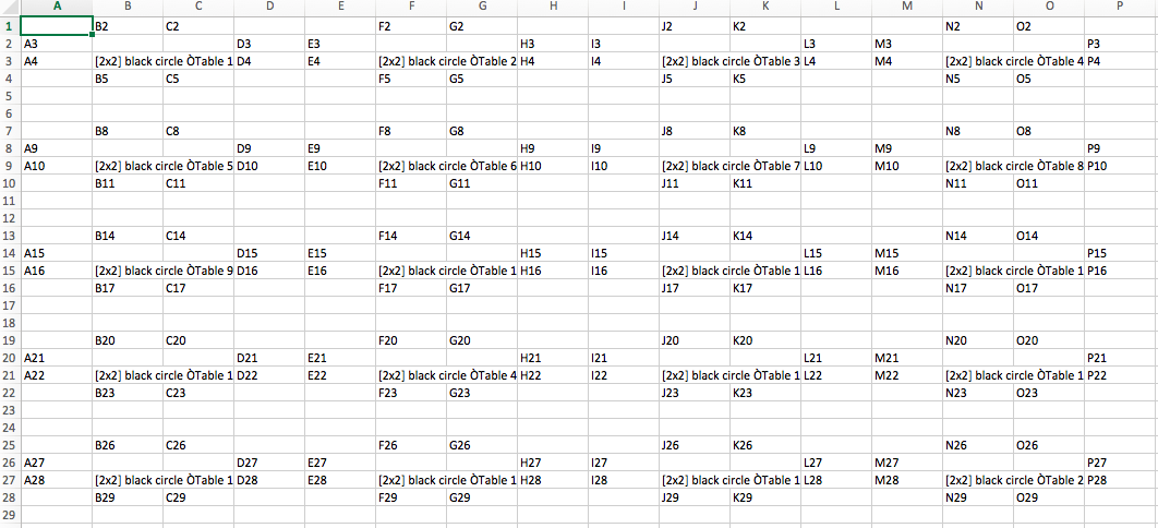 Example of a large scale seating plan with 20 tables. 