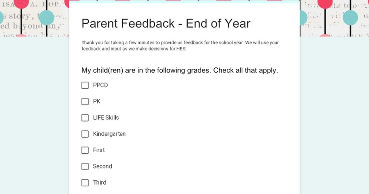 Parent Feedback - End of Year  